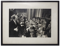 13.25 x 9 Photo That Hung in Moes Office of The Three Stooges Entertaining Children -- Framed to 18.25 x 14 With Norman Maurer Productions Stamp on Verso -- Very Good Plus Condition